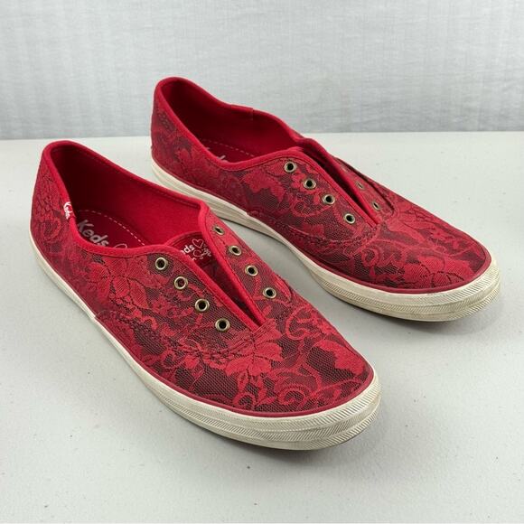 Keds x Taylor Swift 032 Red Lace Slip-On Sneaker Shoes Women's Size 9.5 EUR 40.5 - Picture 1 of 11